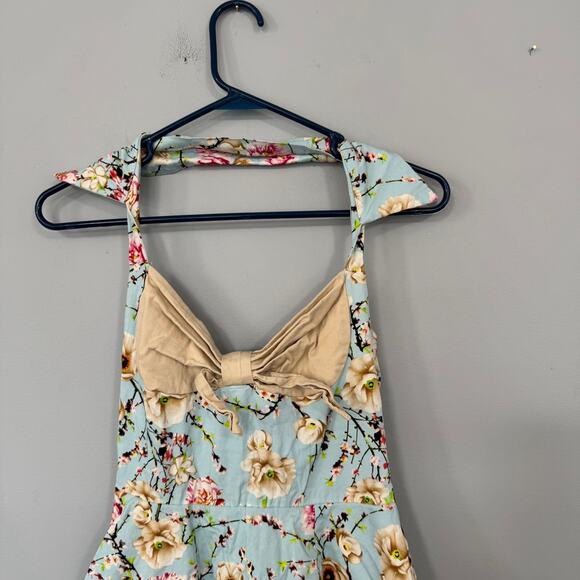 Unbranded Blue Retro Bow Front Rockabilly Style Floral Tea Dress Size Medium - Picture 3 of 9